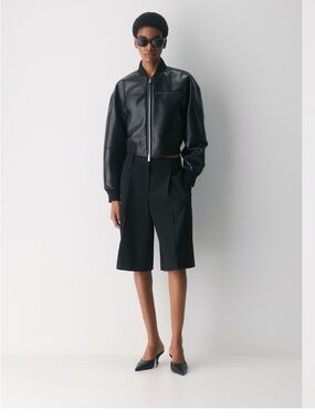 Aritzia Babaton Black Leather Bomber Jacket